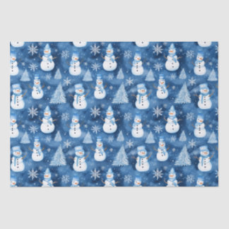 Snowy Snowmen Blue Winter Weihnachtsmuster Seidenpapier