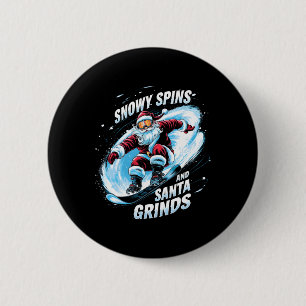 Snowy Spins Santa Grinds Snowboarder Weihnachtsfes Button