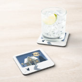 Snowy, Starry Night mit Cat und Santa Sleigh Getränkeuntersetzer (Rechte Seite)