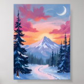 Snowy Summit Sunset | Winter Landscape Painting Poster (Vorne)