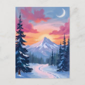 Snowy Summit Sunset | Winter Landscape Painting Postkarte (Vorderseite)