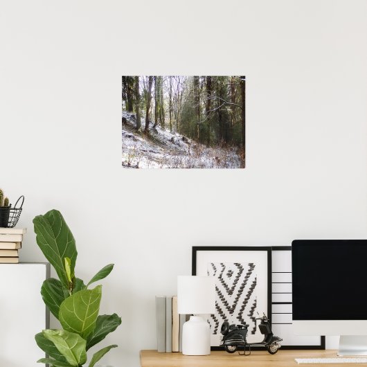 Snowy Sunlit Forest Glade Poster (Heimbüro)