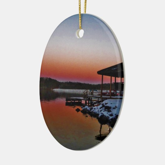 Snowy Sunset am Arrowhad-See Keramikornament (Links)
