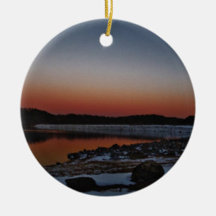 Snowy Sunset at Lake Arrowhead Keramikornament
