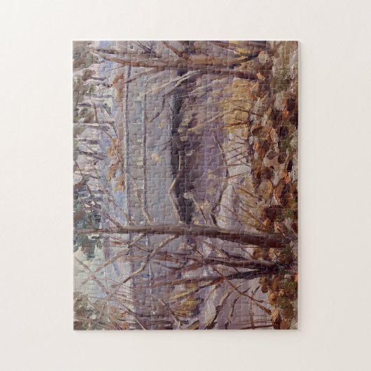 Snowy Szene der Brücke im Forest Park St. Louis Puzzle (Vertikal)