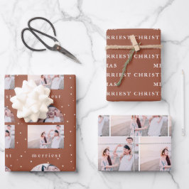 Snowy Terracotta Merriest Christmas Foto Geschenkpapier Set