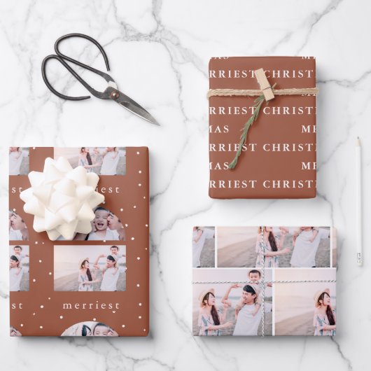Snowy Terracotta Merriest Christmas Foto Geschenkpapier Set (Vorderseite)