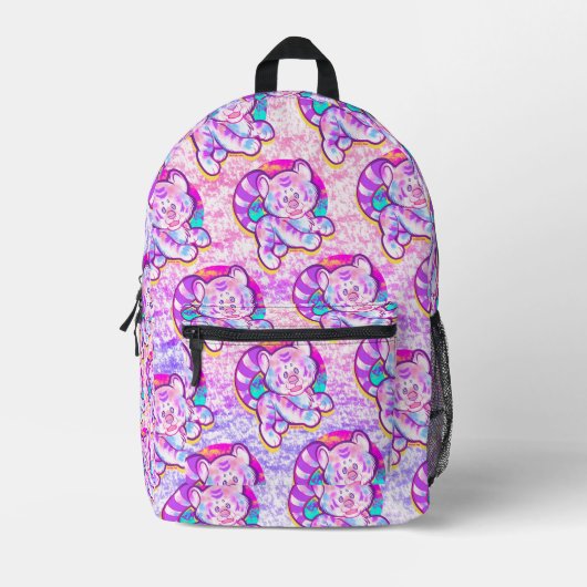Snowy Tiger Niedlich Neon Kidcore Bedruckter Rucksack (Vorderseite)