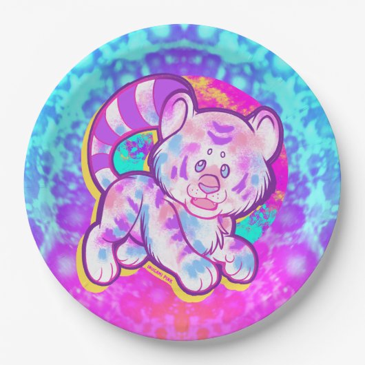 Snowy Tiger Niedlich Neon Kidcore Pappteller (Vorderseite)