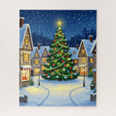 Snowy Town Square mit Weihnachtsbaum Puzzle (Vertikal)