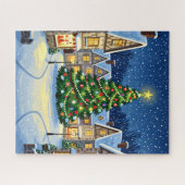Snowy Town Square mit Weihnachtsbaum Puzzle (Horizontal)