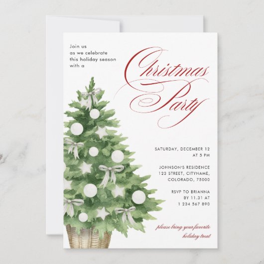 Snowy Tree Modern Elegantes Script Weihnachts-Part Einladung (Vorderseite)