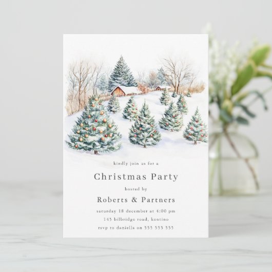 Snowy Trees Office Corporate Weihnachtsfest Party Einladung (Stehend Vorderseite)