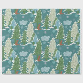 Snowy Trees Red Fox Wrapping Paper Geschenkpapier (Flach)