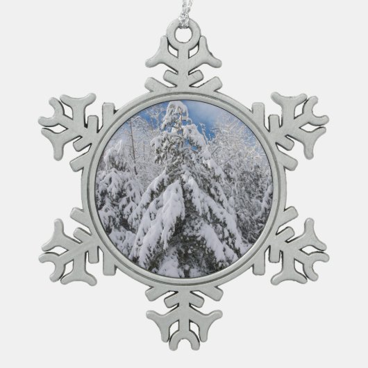 Snowy Trees Schneeflocken Zinn-Ornament (Vorderseite)