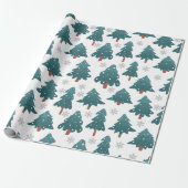 Snowy Trees & Silver Snowflake Wrapping Paper Geschenkpapier (Ungerollt)