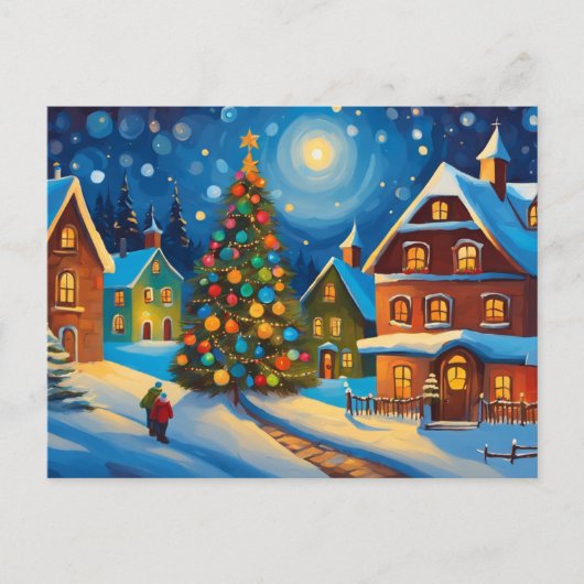 Snowy Village am Heiligen Abend Postkarte (Vorderseite)