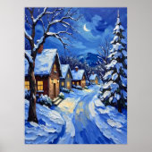 Snowy Village at Night Poster (Vorne)