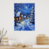 Snowy Village at Night Poster (Küche)
