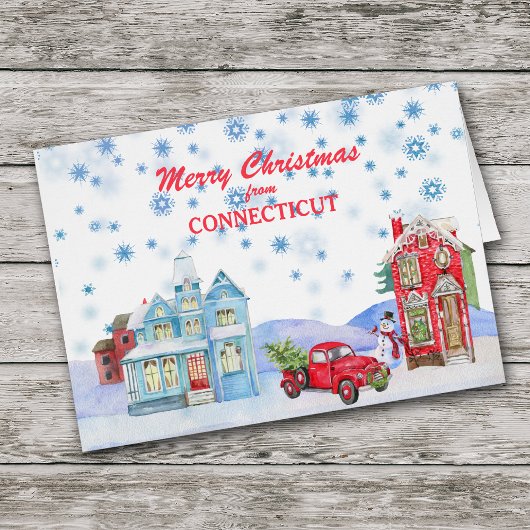 Snowy Village aus Connecticut Weihnachtskarte