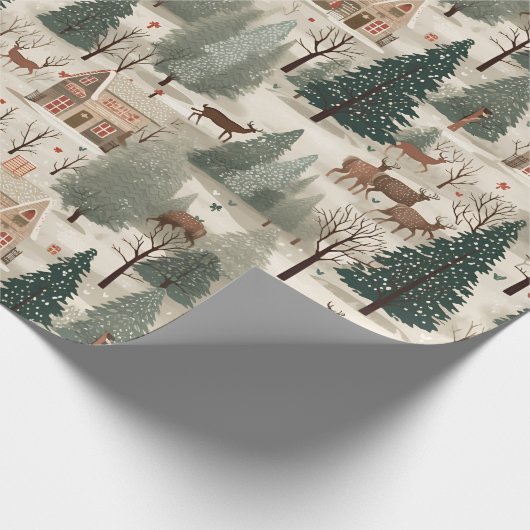 Snowy Village Cream Geschenkpapier (Ecke)
