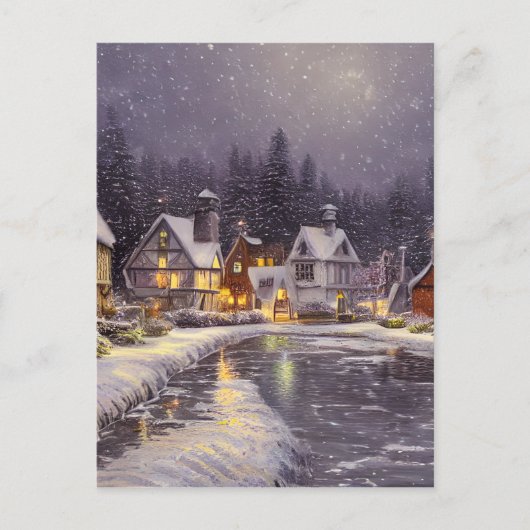 Snowy Village Graphic Postkarte (Vorderseite)