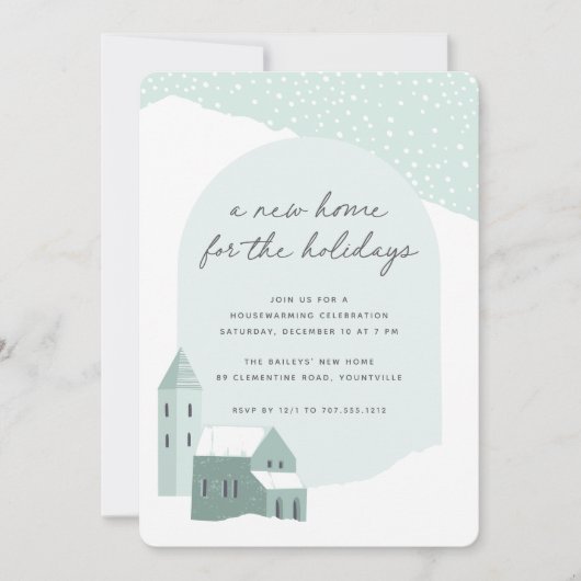 Snowy Village Holiday Housewarming Party Einladung (Vorderseite)