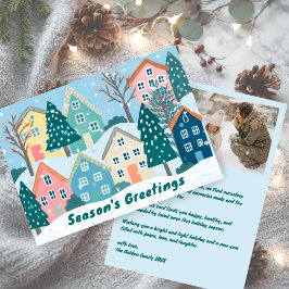 Snowy Village Illustration Cute CUSTOM Photo  Feiertagskarte