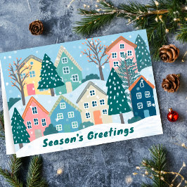 Snowy Village Illustration Cute Season's Greetings Feiertagskarte