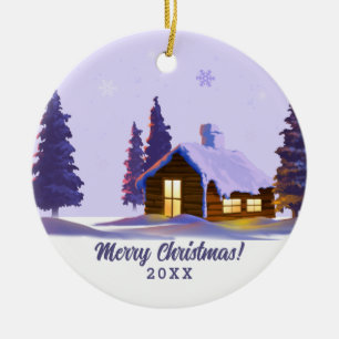Snowy Village Malerei Custom Year Weihnachten Keramik Ornament