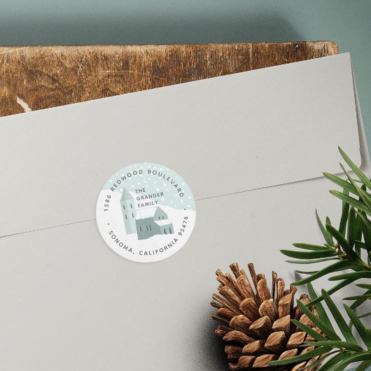 Snowy Village Rücksendeadresse Runder Aufkleber