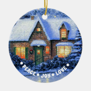 Snowy Village Scene Benutzerdefiniertes Jahr Keramik Ornament