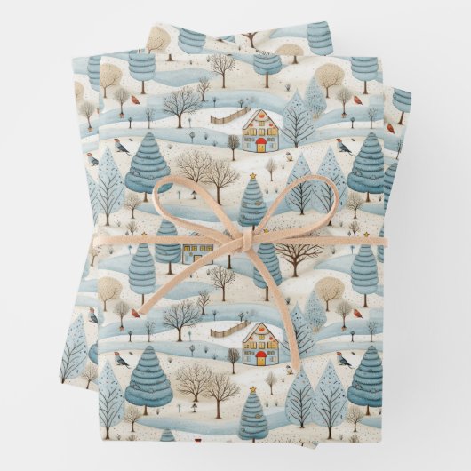Snowy Village Scene Geschenkpapier Set (Beispiel)