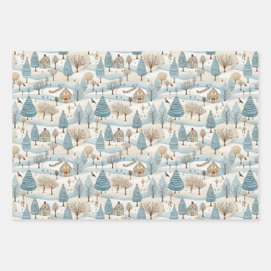 Snowy Village Scene Geschenkpapier Set (Vorderseite)