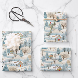 Snowy Village Scene Geschenkpapier Set