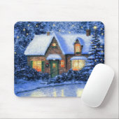 Snowy Village Scene Malerei Weihnachtsgeschenk Mousepad (Mit Mouse)