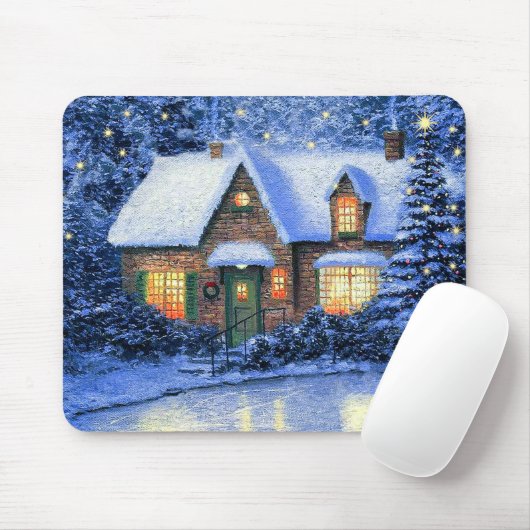 Snowy Village Scene Malerei Weihnachtsgeschenk Mousepad (Mit Mouse)