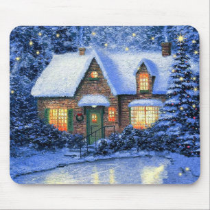 Snowy Village Scene Malerei Weihnachtsgeschenk Mousepad