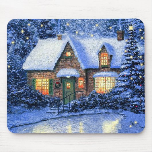 Snowy Village Scene Malerei Weihnachtsgeschenk Mousepad (Vorne)