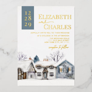 Snowy Village Town Whimsical Wedding Folieneinladung