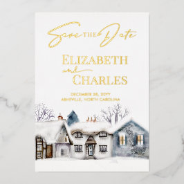 Snowy Village Town Whimsical Wedding retten das Da Folieneinladung