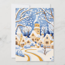 Snowy Village Twilight Weihnachtskarte