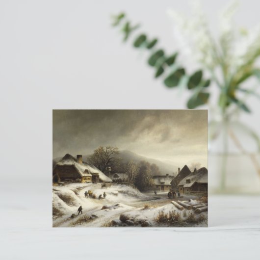 Snowy Village und Landschaft Postkarte (Stehend Vorderseite)