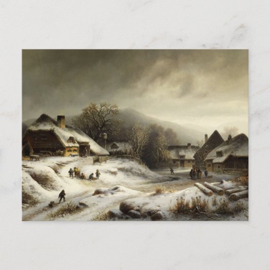 Snowy Village und Landschaft Postkarte (Vorderseite)