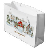 Snowy Village Winter Holiday Favors Große Geschenktüte (Rückseite Schrägansicht)