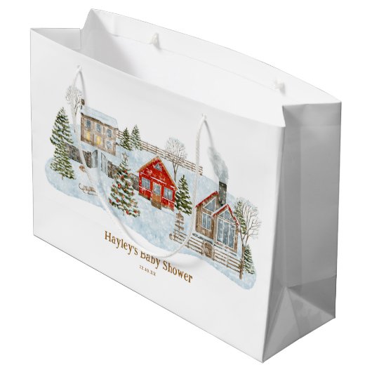Snowy Village Winter Holiday Favors Große Geschenktüte (Rückseite Schrägansicht)