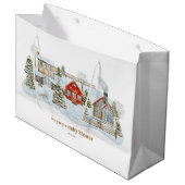 Snowy Village Winter Holiday Favors Große Geschenktüte (Vorderseite Schrägansicht)