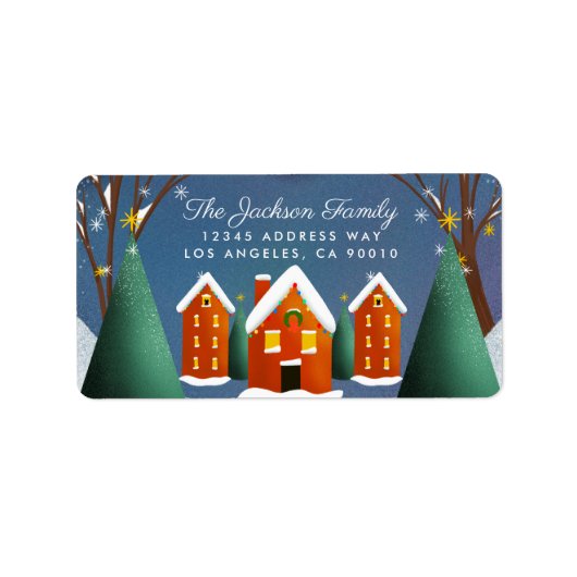 Snowy Village Winter Szene Weihnachten Adressaufkleber (Vorne)