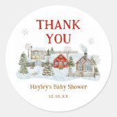Snowy Village Winterurlaub Danke Runder Aufkleber (Vorderseite)