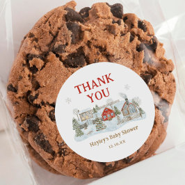 Snowy Village Winterurlaub Danke Runder Aufkleber